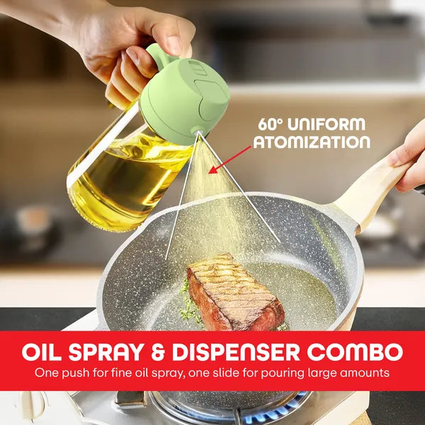 Premium 2-in-1 Oil Dispenser Bottle  - Glass, Spray and Pour Design